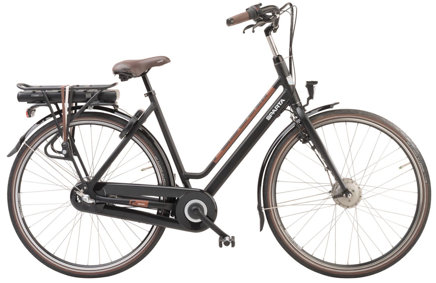 Elektrische fiets, Sparta Regular, gezien van de zijkant in de kleur zwart