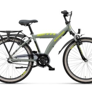 Stoere jongens fiets, Batavus Snake, kinderfiets met versnellingen in de kleur grijs met geel