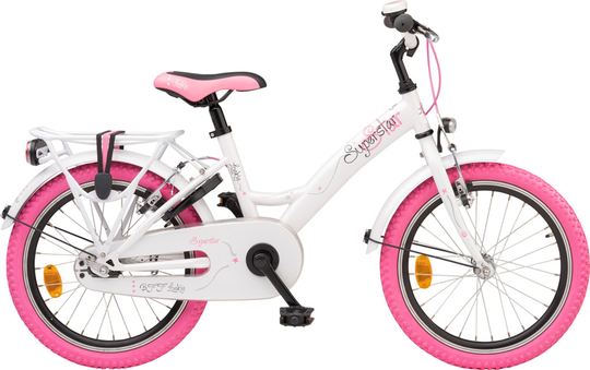 Meisjesfiets, Loekie Superstar in de maat 18 inch, wit met roze