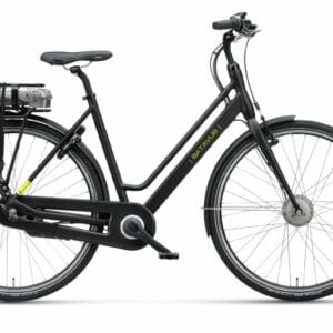 Batavus Fonk E-go, een sportieve elektrische fiets in de kleur matzwart.